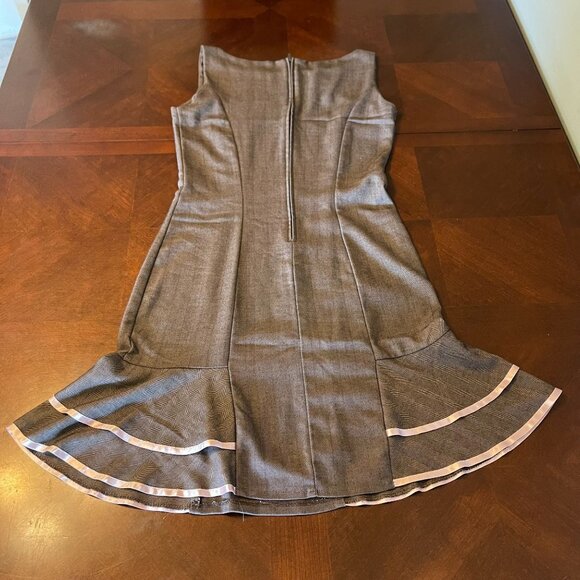 Flared Hem Dress Gray Sleeveless Pink Trim & Back Zipper retro style - Picture 6 of 7